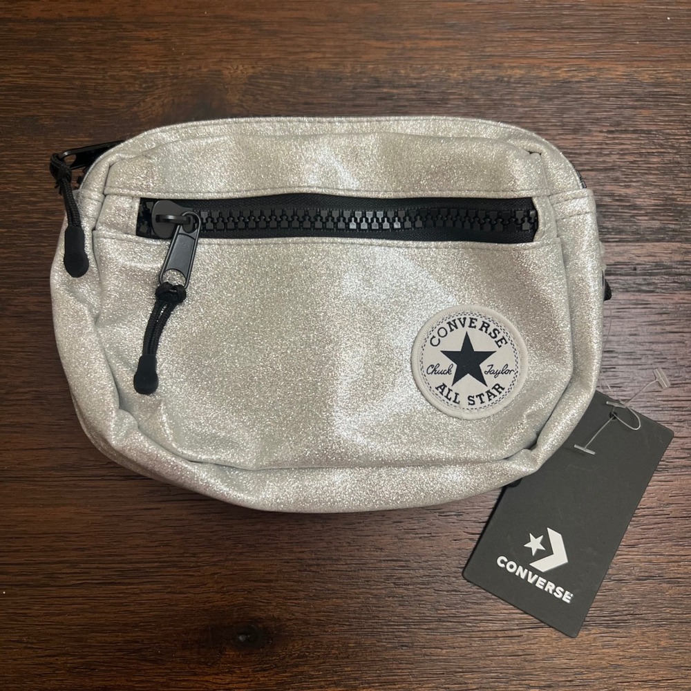 Converse All Star Silver Glitter Fanny Pack Waist Bag Girls 4A5364-109 NWT
